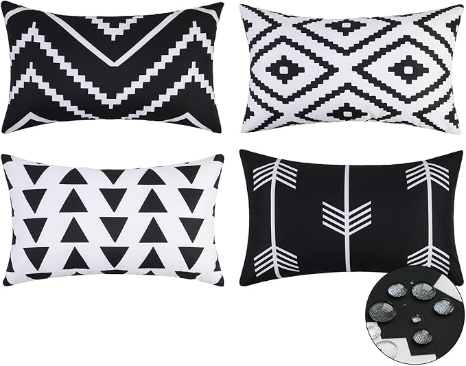Adabana Patio Pillows Pack of 2 Geometric Outdoor Waterproof, 12"x20" | Outdoor Cushion Covers Decor for Home Patio Garden Porch Furniture