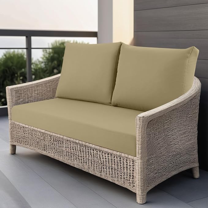 Outdoor Loveseat Cushions for Patio Furniture, Waterproof Cushion | Couch Hampton Bay Deep Seat Cushion Replacement Set 46" x 26", Patio Love Seat Sofa Cushions for Porch Garden Chair, Khaki