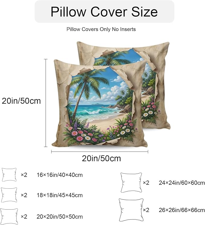 Tropical Floral Botanical Outdoor Pillow Covers 26x26 Inch Throw Pillow Covers Set of 2 Waterproof Decorative Pillow Cases Palm Tree Summer Beach Cushion Covers for Patio Furniture Garden Couch Sofa