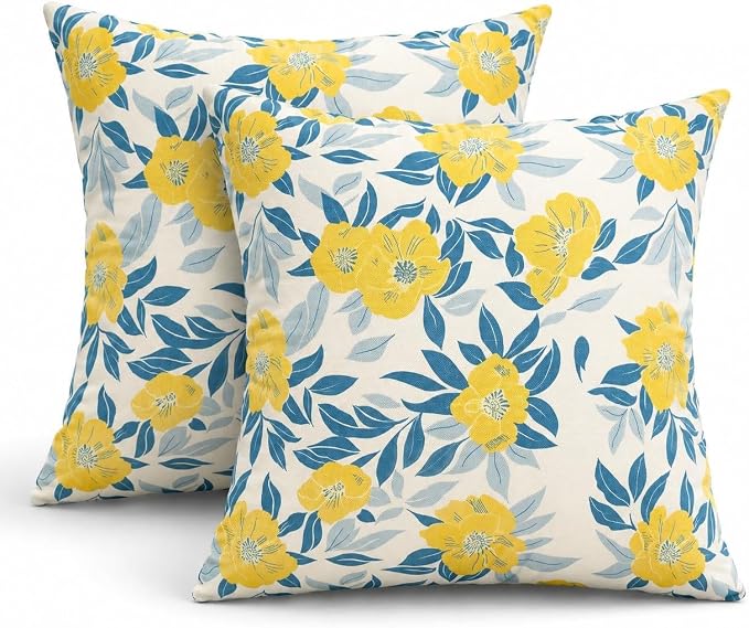 Outdoor Throw Pillows 18×18 Inch Pack of 2 Waterproof Decorative Patio Pillows with Inserts, Square Pillows for Garden Couch Sofa and Patio Furniture