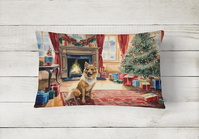 Caroline's Treasures DAC2656PW1216 Finnish Spitz Cozy Christmas Throw Pillow Machine Washable, Indoor Outdoor Decorative Pillow for Couch, Bed or Patio, 12HX16W