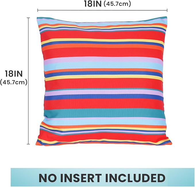 Eternal Beauty 18X18'' Set of 2 Outdoor Decorative Pillow Covers Waterproof Outdoor Pillow Covers for Spring Summer Patio Throw Pillows, Red Stripe, 18X18 inches