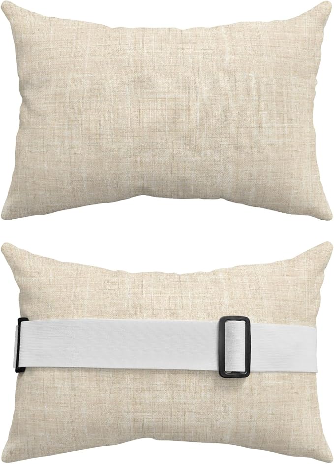 Outdoor Lumbar Pillow Set of 2, Cream Waterproof Beach Headrest Pillow with Inserts, Farmhouse Vintage Cream Solid Color Modern Recliner Throw Pillows for Patio Furniture, 12 x 20