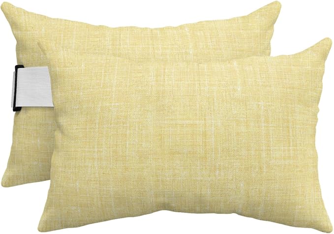 Outdoor Lumbar Pillow Set of 2, Lemon Yellow Waterproof Beach Headrest Pillow with Inserts, Farmhouse Vintage Yellow Solid Color Modern Recliner Throw Pillows for Patio Furniture, 11 x 16