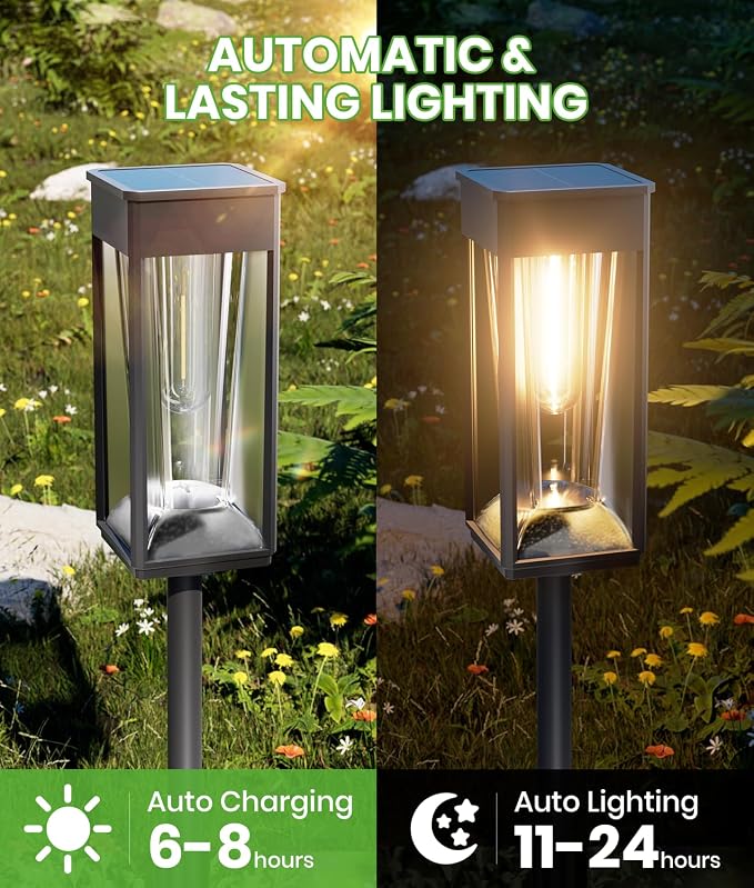 BITPOTT Solar Lights Outdoor, 2-in-1 Warm&Cool, 2 Pack Bright Solar Pathway Lights Waterproof IP65, Long Lasting Solar Path Light for Yard, Patio, Lawn, Garden, Landscape Decoration Lighting