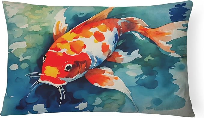 Caroline's Treasures DAC2794PW1216 Koi Fish Throw Pillow Machine Washable, Indoor Outdoor Decorative Pillow for Couch, Bed or Patio, 12HX16W