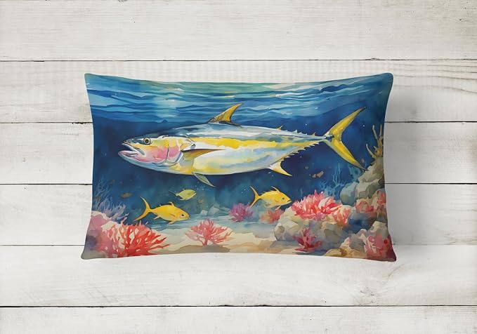 Caroline's Treasures DAC2842PW1216 Yellowfin Tuna Throw Pillow Machine Washable, Indoor Outdoor Decorative Pillow for Couch, Bed or Patio, 12HX16W