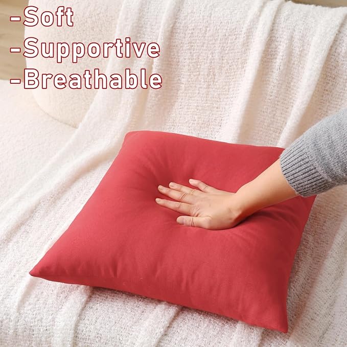 Outdoor Throw Pillows with Inserts, Waterproof Pillows for Outdoor Seating, Square Decorative Garden Cushion for Patio Furniture, Bed, Couch, Sofa(Red, 18" x 18" (Pack of 2))