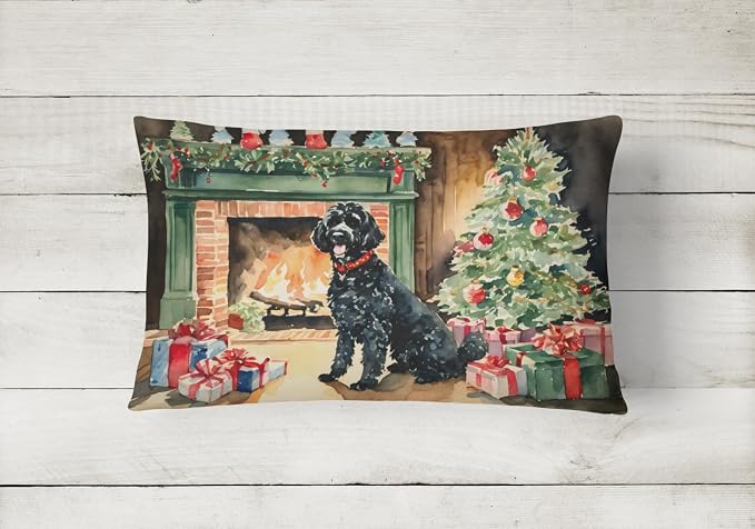 Caroline's Treasures DAC2729PW1216 Portuguese Water Dog Cozy Christmas Throw Pillow Machine Washable, Indoor Outdoor Decorative Pillow for Couch, Bed or Patio, 12HX16W