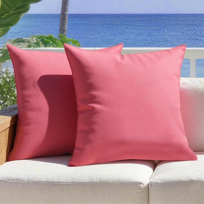 Outdoor Pillow Covers Waterproof Cushion Covers Patio Pillows Case 2 Pack | 18x18inch, Solid, Seamless, Hidden Zipper,Pecet for Porch Decoration,Patio Furniture,Outdoor Couch, Balcony,Garden Bench