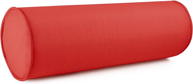 Austin Horn Classics Sunbrella Set of 2 Zippered Neck Bolster Pillow, Made with Sunbrella Fabric, Cylinder Pillows, for Couch & Bed, Decorative Round Throw Pillow, Back & Neck Support (Red)