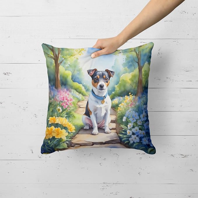 Caroline's Treasures Jack Russell Terrier Spring Path Throw Pillow Machine Washable, Indoor Outdoor Decorative Pillow for Couch, Bed or Patio, 18Hx18W