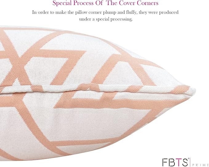 Pack of 2 Outdoor Waterproof Decorative Lumbar Pillows Covers for Patio Furniture, 20x12 Inch Fade Resistant Patio Garden Lumbar Cushion Covers for Couch Bed Sofa, Geometric Pink