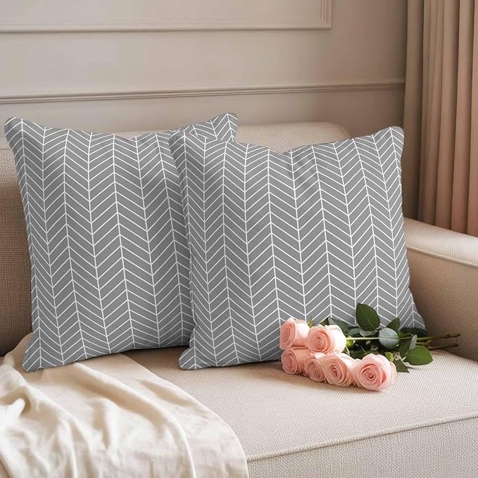 Outdoor Waterproof Throw Pillow Covers Set of 2 Grey Chevron Stripes Pillowcases 18x18 Inches Modern Geometric Texture Decorative Pillows Cushion Case Patio Pillows for Couch Bed Chair Garden