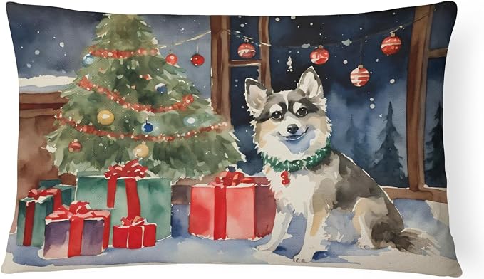 Caroline's Treasures DAC2591PW1216 Alaskan Klee Kai Cozy Christmas Throw Pillow Machine Washable, Indoor Outdoor Decorative Pillow for Couch, Bed or Patio, 12HX16W