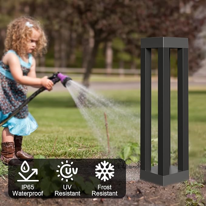 Outdoor Solar Pathway Lights, Modern Landscape Floor Lamps, 4-Pack | Four 18.9-in stainless steel lights for walkways and garden borders; solar powered, automatic at dusk and IP65 waterproof