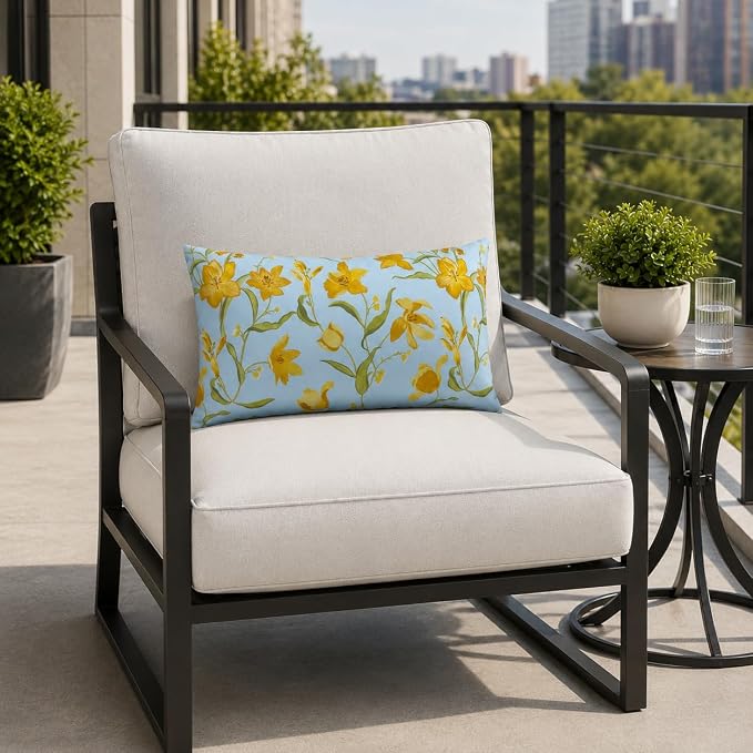 Pack of 2 Patio Lumbar Pillows 12"x20" | Fade Resistant Outdoor Waterproof Lumbar Pillow with Inners Decorative Garden Lumbar Cushions for Home Patio Terrace Sofa