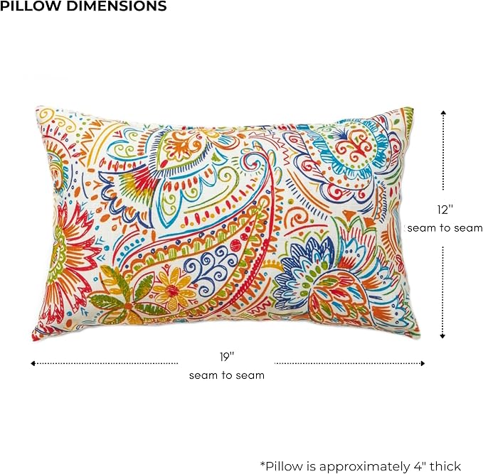 Set of 2 Outdoor Throw Pillows 19 x 12 Inch – Reversible Rectangle Patio Accent Pillows – Weather-Resistant Polyester Fabric – Eco-Friendly Recycled Polyfiber Fill – Jamboree Paisley