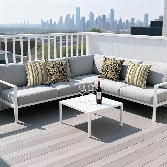 Outdoor Throw Pillows Inners, Fade Resistant Patio Furniture Square Pillows with Piping Set of 2 for Patio Furniture, 18x18 Inch, Jacobean Black