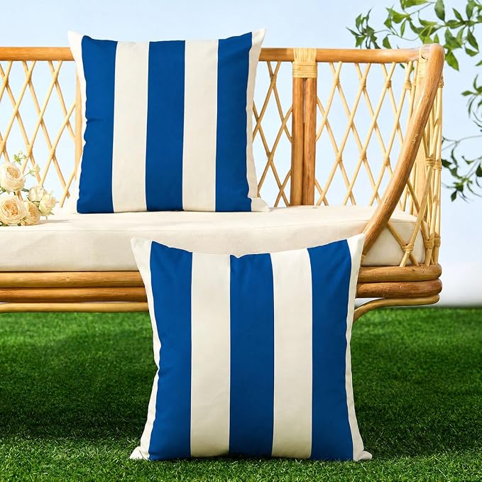 Allorry Outdoor Pillow Covers 18x18 Royal Blue Striped Outdoor Decor 007N18 | Striped Pillow Covers|for Spring Summer Outdoor Waterproof Garden Patio Furniture Sofa Bed Home Decor