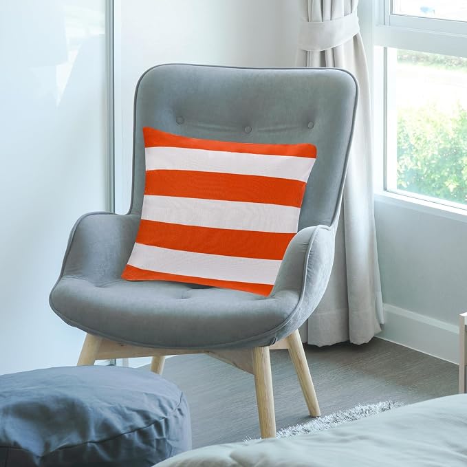 tiggell 4 Pack Waterproof Pillow Covers Outdoor Throw Pillowcases Decorative Garden Cushion Case for Home Garden Patio Couch Balcony Striped (Orange & White, 18 * 18 inch)
