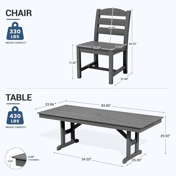 KINGYES Outdoor Armless Dining Chairs Set of 6,All-Weather HDPE Patio Chairs for Backyard,Pooside,Grey