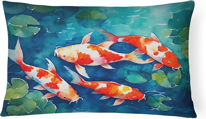 Caroline's Treasures DAC2800PW1216 Koi Fish Throw Pillow Machine Washable, Indoor Outdoor Decorative Pillow for Couch, Bed or Patio, 12HX16W