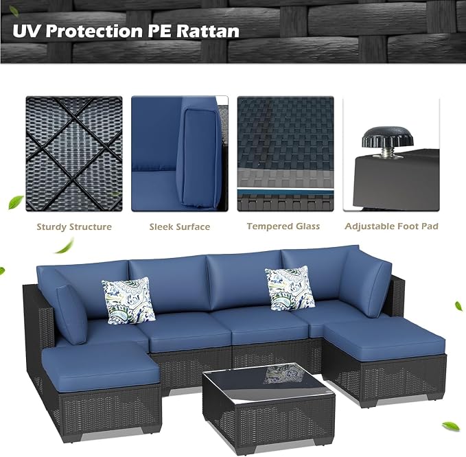 7 Piece Outdoor Patio Furniture Set with Cushions, PE Rattan Wicker Sectional Furniture Chair Set with Tea Table, Modular Patio Sofa for Garden, Backyard, Balcony Outdoor Lounge Area(Beige)