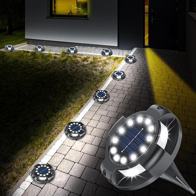 Solar Ground Lights 12 Pack, 4.3" Bright White 16 LEDs Solar Pathway Lights | Solar Deck Light with Uplights and Sidelights, Outdoor Waterproof for Yard Walkway Garden Poolside Driveway Decoration