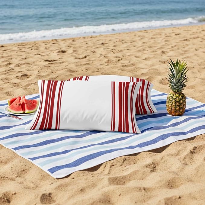 Outdoor Waterproof Throw Pillow Covers Set of 2 Red Stripes Lumbar Pillowcases 20x12 Inches White Vertical Striped Decorative Pillows Cushion Case Patio Pillows for Couch Bed Chair Garden
