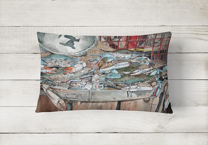 Caroline's Treasures 8961PW1216 Basket Full of Blue Crabs Canvas Fabric Decorative Pillow 100% Machine Washable Pillow, Indoor or Outdoor Decorative Throw Pillow for Couch, Bed or Patio