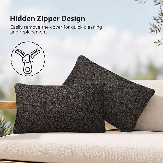Outdoor Lumbar Pillow Set of 2 with Inserts, Outdoor Throw Pillow Water Resistant for Patio Furniture, 12x20 Inch Outdoor Pillows with Removable Zipper Cover