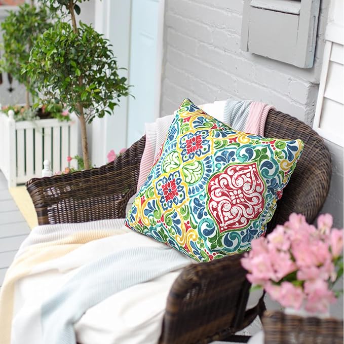 Outdoor Pillow Covers for Patio Furniture 20x20 Inch, Decorative Patio Throw Pillow Covers Set of 2, Modern Square Cushion Cases for Porch Garden Home Office,Damask Red