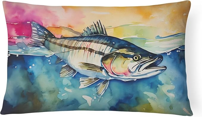 Caroline's Treasures DAC2834PW1216 Striped Bass Throw Pillow Machine Washable, Indoor Outdoor Decorative Pillow for Couch, Bed or Patio, 12HX16W