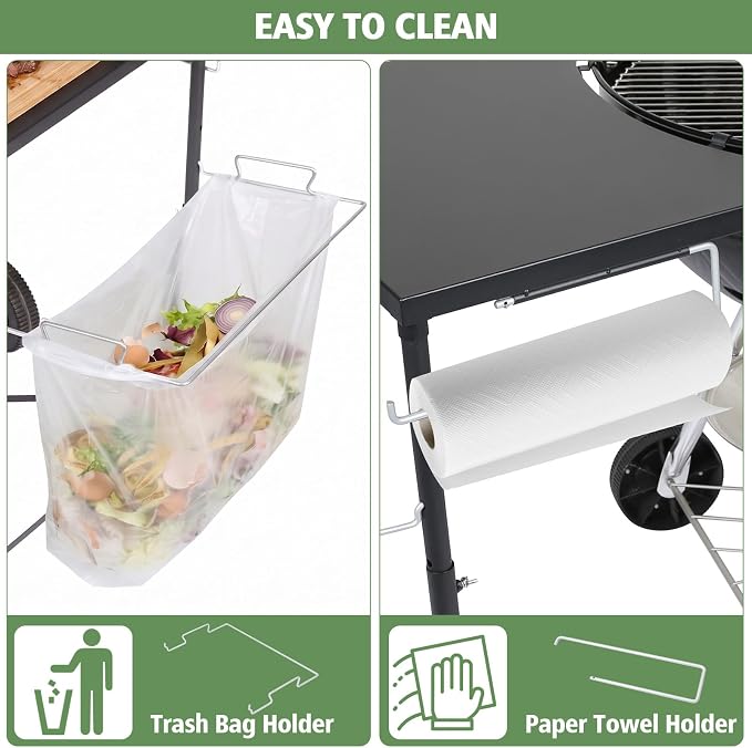 Grill Side Table for Weber Original Kettle 22& 26 inch, for Weber Smokey Mountain 22 Grills, Grill Work Table for Master Touch 22"& 26", Original Kettle Premium 22" 26", Adjustable Height