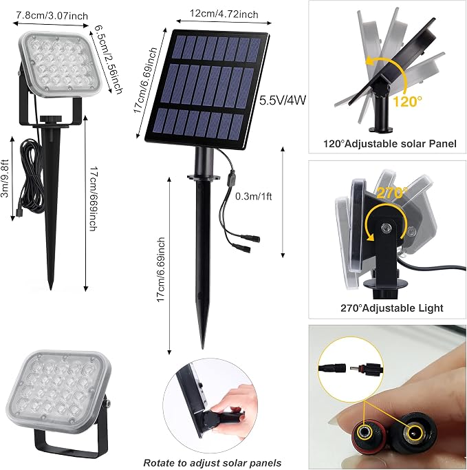 Solar Spot Lights Outdoor, 20 LED IP65 Waterproof Solar Landscape Spotlights, Dusk-to-Dawn 3000K Warm White Outdoor Spot Light Lighting for Yard Garden Driveway Porch Walkway, 4-in-1