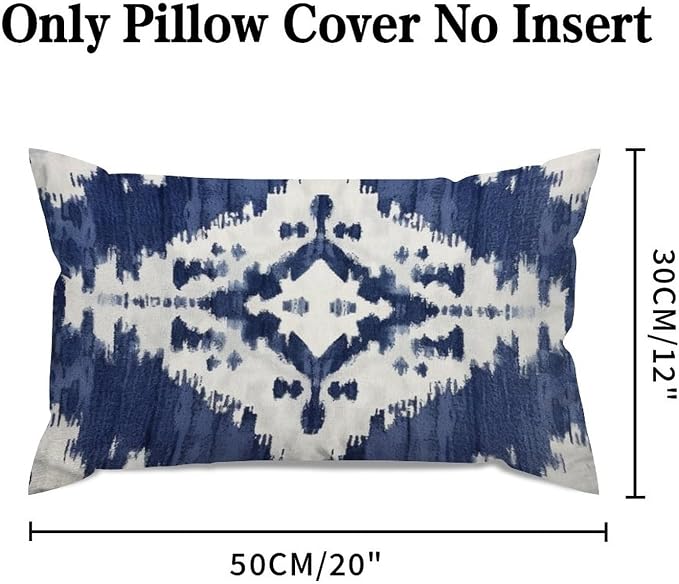 Zipped Pillow Cases for Home Decor Navy Blue Grey and Beige Ikat Pattern Print Throw Pillow Cover Set of 2 Farmhouse Cushion Cover Cases for Living Room Club Home Decor 12x20in