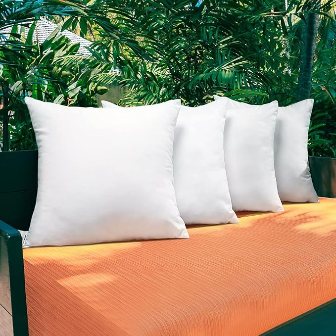 OTOSTAR Outdoor Throw Pillow Inserts - Pack of 2 Water Resistant Cushion Inner Pads for Patio Garden Coffee House Decorative Waterproof Pillow Inserts 20x20 Inch -White