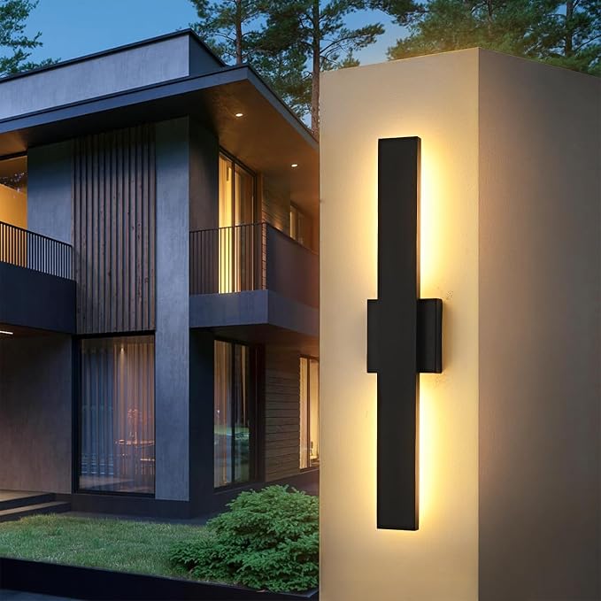 23.6inch Long Outdoor Modern LED Wall Light,24W Warm White 120V Wall Mount Lighting Fixture Black Wall Lights Porch Lights Wall Sconce for House, Long LED Linear Outside Lighting for Garage, Entryway