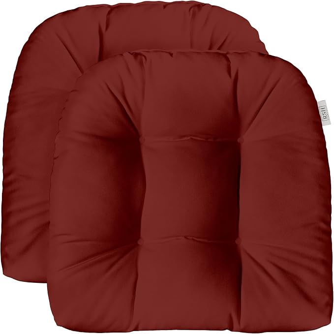 RSH DECOR: Sunbrella Tufted Wicker U-Shape Cushions Set of 2 | 19” x 19” | Water and Fade-Resistant Performance Fabric | Outdoor Seat Cushions for Patio Furniture | Canvas Burgundy