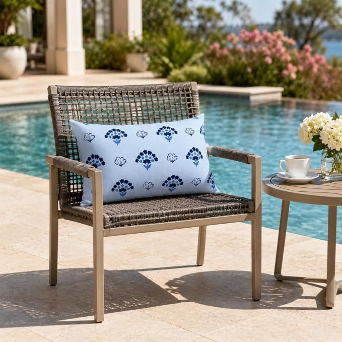 Pack of 2 Patio Lumbar Pillows 12"x20" | Fade Resistant Outdoor Waterproof Lumbar Pillow with Inners Decorative Garden Lumbar Cushions for Home Patio Terrace Sofa