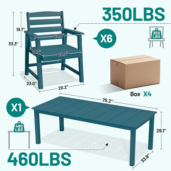 PLUUV Patio Dining Chairs Set of 2, HDPE Armless Patio Chairs with 350 lbs Weight Capacity, All-Weather Outdoor Dining Chairs for Backyard, Garden, Deck, Wood-Like Texture, Navy Blue