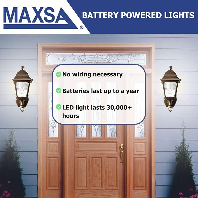 Maxsa 46219 Premium Battery-Powered Motion-Activated Decorative Outdoor Cool White LED Wall Sconce Lighting Fixture, Metal Housing, Dark Copper (Pack of 4)