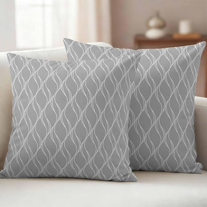 Grey White Stripes Outdoor Pillow Covers 18x18 Inch Throw Pillow Covers Set of 2 Waterproof Decorative Pillow Cases Simple Geometric Modern Monochrome Cushion Covers for Patio Furniture Garden Couch