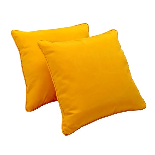 Factory Direct Partners Presidio 15" x 15" Square Decorative Throw Pillow Set with Piping for Indoor/Outdoor Furniture UV, Fade, Weather-Resistant Olefin Fabric (2-Pack) - Marigold, 13809-117