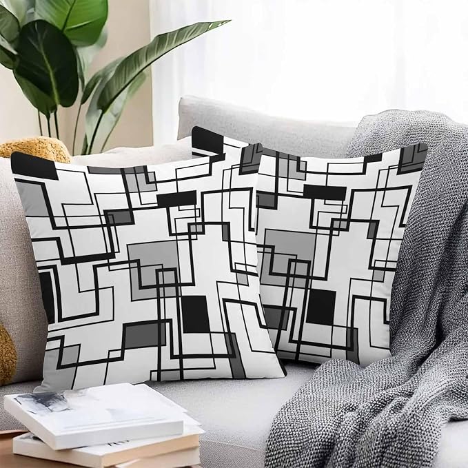 Vandarllin Outdoor Throw Pillows Covers 20x20 inch Set of 2 Waterproof Gray Geometric Stripes Decorative Zippered Cushion Covers for Patio Furniture, Modern Abstract Lines Lumbar Pillowcases
