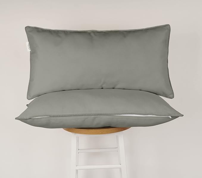 Indoor/Outdoor Polyester Fabric Lumbar Pillow Cover, All-Weather Waterproof Rectangular Cushion Case for Patio Furniture, 16 x 24 Set of 2 -Gray
