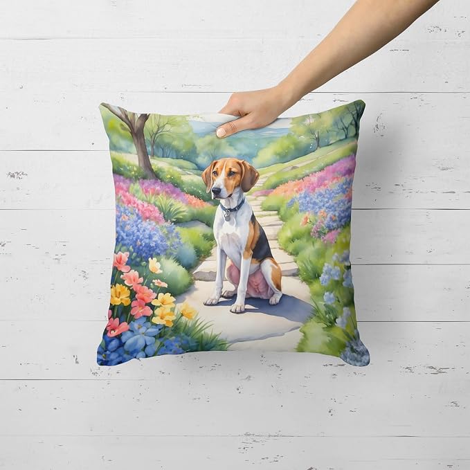 Caroline's Treasures American Foxhound Spring Garden Throw Pillow Machine Washable, Indoor Outdoor Decorative Pillow for Couch, Bed or Patio, 18Hx18W