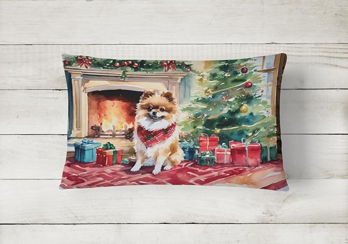 Caroline's Treasures DAC2723PW1216 Pomeranian Cozy Christmas Throw Pillow Machine Washable, Indoor Outdoor Decorative Pillow for Couch, Bed or Patio, 12HX16W