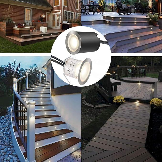 Recessed LED Deck Light Kits with Black Protecting Shell φ32mm, Outdoor Landscape Lighting IP67 Waterproof,12V Low Voltage for Garden,Yard Steps,Stair,Patio,Floor,Kitchen Decoration